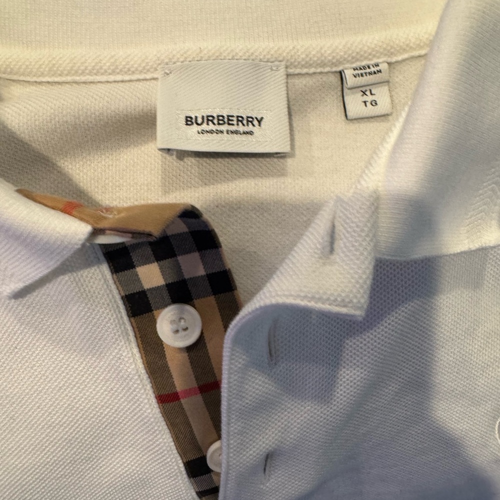 Burberry White Polo Shirt with Check Collar - Picture 3 of 4